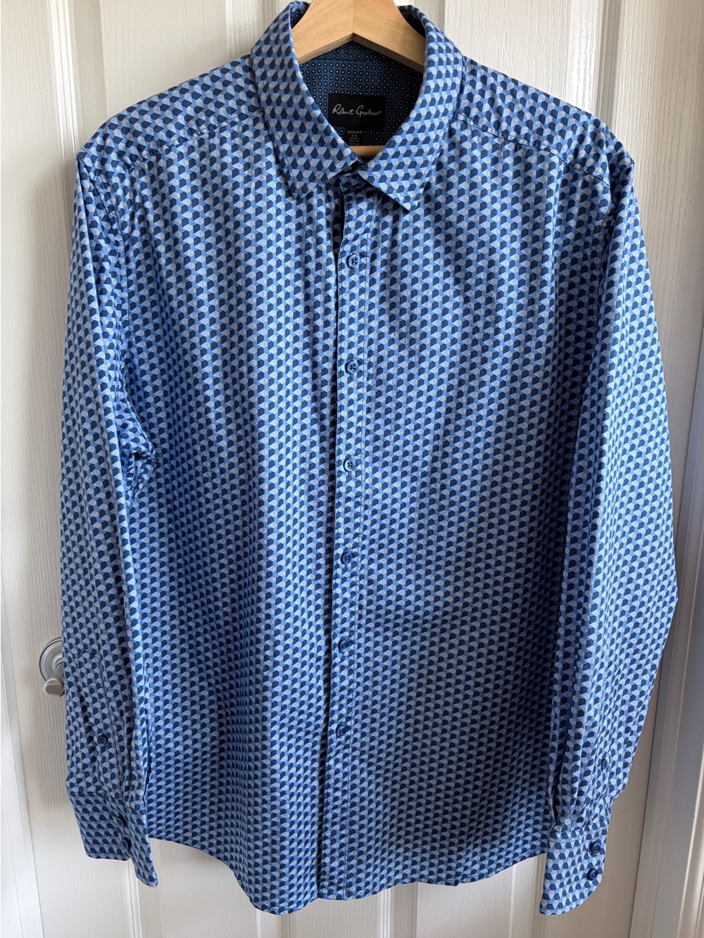 Robert Graham Blue Geometric Print Long Sleeve Shirt Size L (16.5)